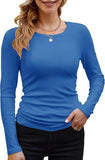 2025 Women's Women's New Ribs Cotton Fabric Base Round Neck Solid Long-Sleeved T-Shirt