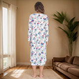 Winter Lady Pyjamas Imitation Cotton Print Lace Splicing V Collar Long Sleeve Long Skirt Home Dress Pyjamas Female