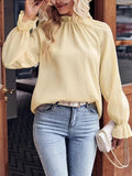 Spring And Summer Women's Solid Color Lotus Leaf Collar Loose-Fitting Chiffon French Top Shirt Women's Long Sleeves