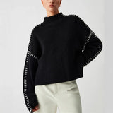 Crash Color Splicing Jumper Female Chic Black Sweater In Autumn And Winter Outside Wearing Round Knitted Sweater Tide 68HZ