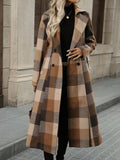 Women's New Autumn And Winter British Wind Coat Belt Coat With A Long Lattice Wind Coat