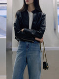 Right Shoulder PU Leather Zip Locomotive Leather Women Autumn Short Retro Collar Jacket Autumn Cool And Very Good