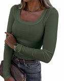 2025 Thread Pit Strips Long Long-Sleeved Square Collar T-Shirt Elegant Short Sleeves