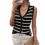 Dili 2025 Spring/Summer Women's Casual V-Neck Clamming Sleeveless Sweater Women's Maave