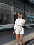 Spring And Autumn Women's Long-Sleeved Half-Necked Zippered Zip-And-Wear Shorts Two-Set Casual Ladies Suit 68HZ