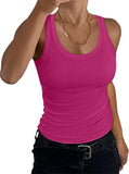 2025 Women's Low Round Neck Rib Casual T-Shirt Sleeveless Elastic Repair Basic Vest Women's Top