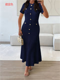 Dili Simple Elegant Style Button Short Sleeve Dress Dress Women's 2025 Autumn And Winter