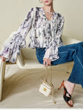 2026 Spring And Summer New T-Shirt Printing French Romantic Dye Mesh Screen Lotus Leaf Side Short Soft Horn Sleeve Top