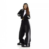High Street Three Bar Straight Jeans Retro Striped Black Slack Autumn And Winter Loose Drag Broad Leg Pants 68HZ