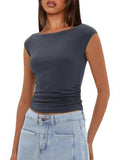 2025 Summer New Boat Collar Casual Fashion Folding Body Short Umbilical T-Shirt Girl