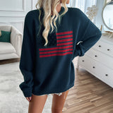 Dili 2025 Autumn And Winter Coat Women Casual Loose Color Woven Independence Day Long-Sleeved Sweater