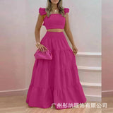 2025 Summer New Temperament Sexy Bare Back Solid Color Slings Two Sets Of Long Dress Dress Dress