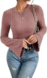 2026 New 8X4 Pit Gruffing Round Collar Women's Blouse Fashion Burst Long-Sleeved Lady T-Shirt