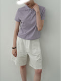 Summer New Coat Imitation Cashmeet Feel Before And After Two Half-High Collar Button Short-Sleeved T-Shirt
