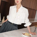 Four Seasons Can Wear White Shirt Women's Design Sense Of Small Short Korean Commuting Shirt Casual Long-Sleeved Two-Piece Top