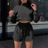 Spring And Autumn Women's Long-Sleeved Half-Necked Zippered Zip-And-Wear Shorts Two-Set Casual Ladies Suit 68HZ