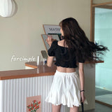 2025 Summer New White 100-Fold A-Word Half-Body Dress Women High-Waisted Thin Short Skirt With Big Skirts 68HZ