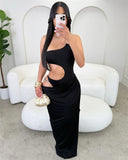 New Fashion Banquet Solid Color Temperament Sexy Hollow Design Dress Dress Dress Woman