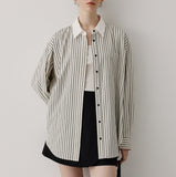 French Collider-Striped Striped Clip Casual Shirt Women's Design Sensational Velvet Long-Sleeved Top