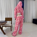 Y2K Camouflage Short Hoodie Hoodie Women Street Hot Girls Trousers Loose Leisure Sports Suit 68HZ