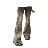 Vintage Micro-Tlap Jeans Women Y2k Do Old Trendy Print Long Pants Baggy Jeans 68HZ
