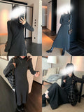 Thick And Fake Two High-Collar Knitted Dresses Women's Autumn And Winter Black Long Sleeves Slimming Long