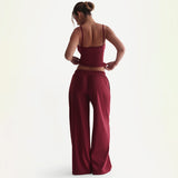 2025 New Women's Fashion Sling Vest Drawstrings Waist Trousers Loose Set