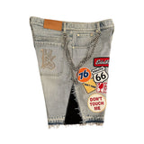 Trendy Print Denim Shorts Men's High Street Design Straight Five-Point Pants Loose Trousers 68HZ