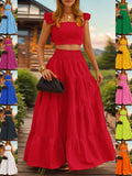 2025 Summer New Temperament Sexy Solid Color Sling Belt Large Two Sets Of Suit Dress