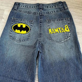 H-Hop Cartoon Letter Embroidered Jeans Men's High Street Loose Design Sense 68HZ