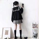Autumn New Korean Version Of The College Wind Navy Collar Collar Sailor Suit Jk Uniform Cute Bubble Sleeve Top Woman 68HZ