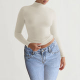 Dili 2025 Autumn And Winter Women's Y2K Solid Color Knitted Bottom Long-Sleeved Top