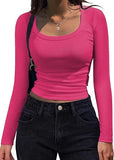 2025 New Thread Pit Strips Long-Sleeved Square T-Shirt Women's T-Shirt