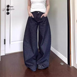 High Street Vibe Dark Blue Jeans Women Y2k Water Wash Loose High-Rise Straight Trousers Tide 68HZ