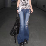 Vintage Rose Embroidery Micro-Rare Jeans Women Y2k High Street Summer New Hot Girls Tight Trousers 68HZ