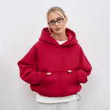 Women's Casual Casual Solid-Color Hoodie Collection Long-Sleeved Short Top Pocket Sweater 68HZ
