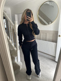 Women's Autumn And Winter New Fashion Casual Set Solid Zipper Open Shirt Straight Trousers Set 68HZ