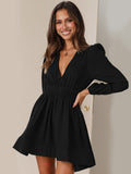 Wish Selling New Dress Women's V-Neck Elegant 100-Folded Dress Lotus Leaf Side French Dress