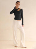 2025 Hot Sale Of High-End Autumn And Winter Sexy Hollow T-Shirt Women Irregular Collar With A Long-Sleeved Top