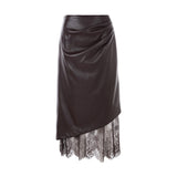 Temperament Sexy Lace Splicing Leather Skirt Design French Fashion Half-Body Hip Skirt