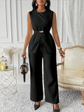 Spring And Summer 2025 New Women's Solid Color Jacket Sleeveless Belt Two Sets Of Trouser Casual Set