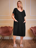 Summer Plus Yard Lady Pyjamas Cotton Short Sleeves Loose Round-Neck Pocket Home Dress Long Dress Pyjamas Woman
