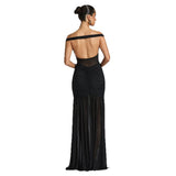 2025 Sexy Chest-Closing Back Dress Fashion Temperament Net Shrink-Up Open Forked Tossed And Hip Dress