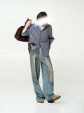 Design-Sense Shirt Denimed Stitched Cotton Stripes Loose And Fashionable Casual Shirt For Women
