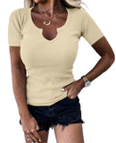 Spring And Winter Pure Color Pit Deep U Collar Long-Sleeved Casual Fashion Women's T-Shirt Spicy