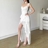 2025 Summer New Women's Pure Color Repair Height Waist Fashion V Tie Strap Bare Back Dress 68HZ