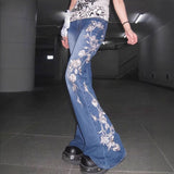Vintage Rose Embroidery Micro-Rare Jeans Women Y2k High Street Summer New Hot Girls Tight Trousers 68HZ