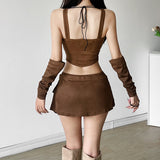 2025WISH Autumn New Women's Sexy Strapped Back Vest High-Waisted Hip Skirt 68HZ