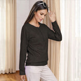 Women's Fashion Casual Loose Round-Neck Long-Sleeved Top Solid Color T-Shirt Women's Coat