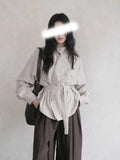 Spring New Commute Loose Striped With High-Necked Shirt Relaxation Wearing Top Dress Woman